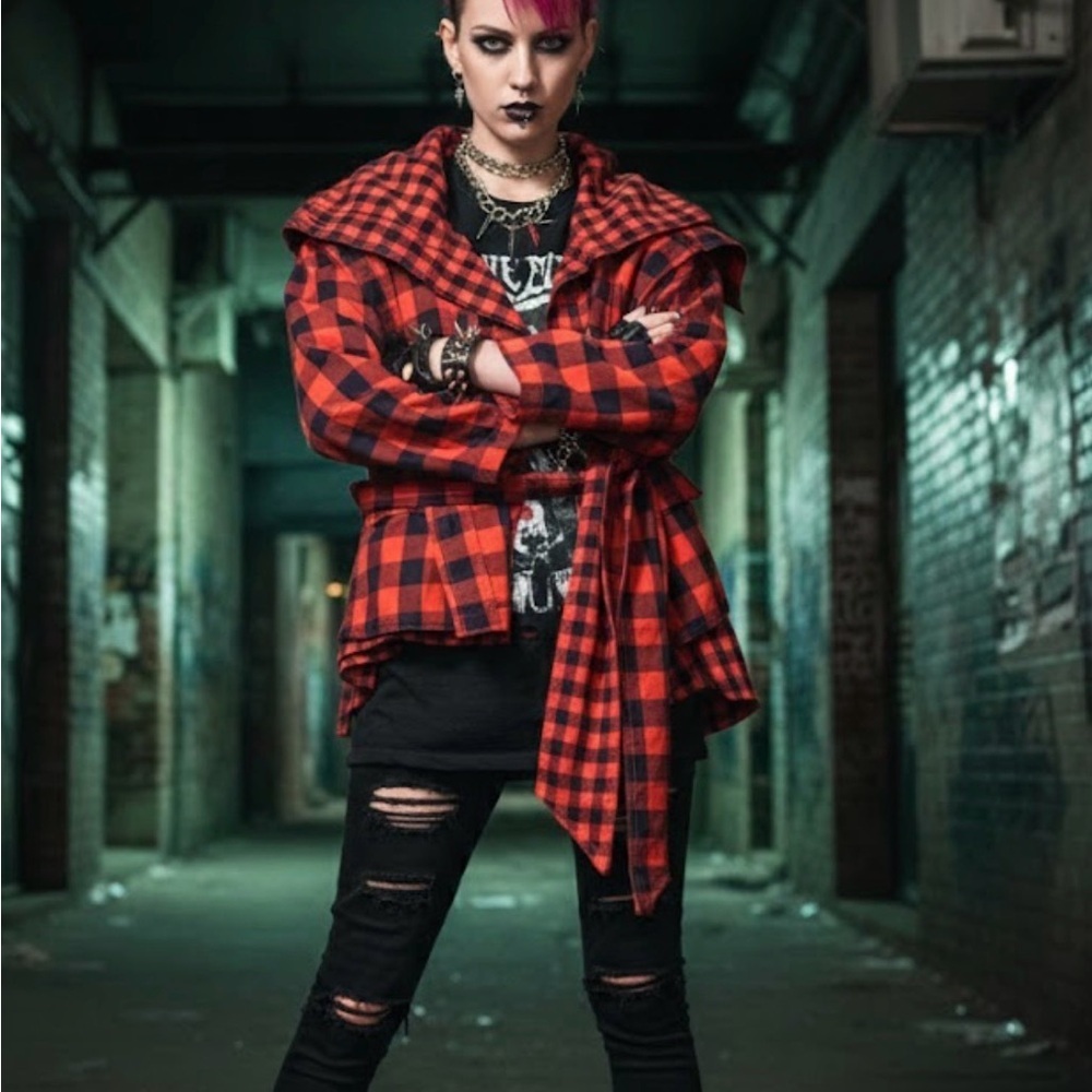 Marc Jacobs Punk Plaid Two Piece Set Belted Jacket Size 4